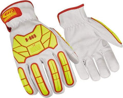 Ringers Gloves - Size M (9), ANSI Cut Lvl 3, Goatskin Leather Cut Resistant Gloves - Hook & Loop Cuff, White/Hi-Vis Yellow, Paired - All Tool & Supply