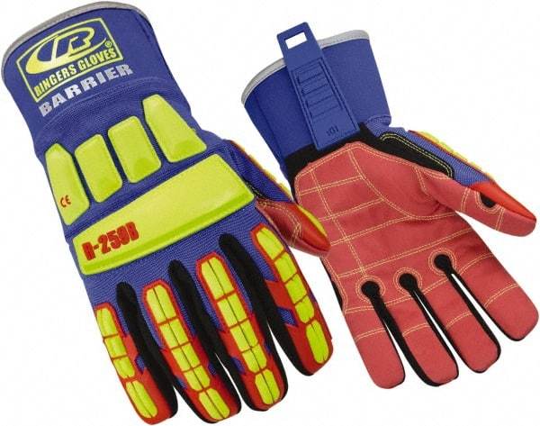 Ringers Gloves - Size 3XL (13), ANSI Cut Lvl 6, Cut & Puncture Resistant Gloves - Open Cuff, Hi-Vis Yellow/Red/Black/Blue, Paired - All Tool & Supply