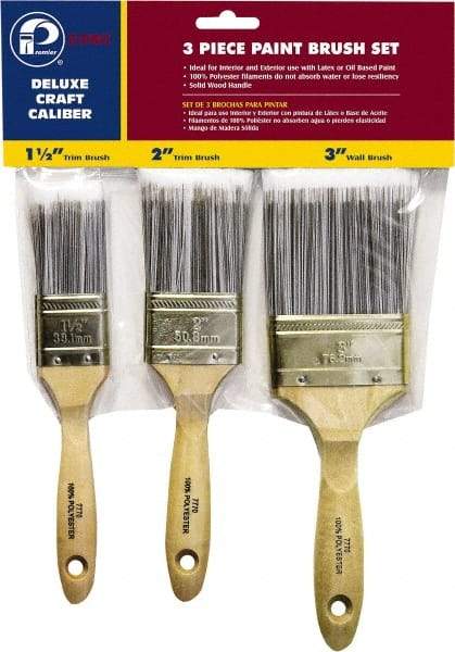 Premier Paint Roller - 1-1/2, 2 & 3" Flat Polyester General Purpose Paint Brush Set - 2-1/4 & 2-1/2 & 3" Bristle Length, 6 & 6-1/2" Wood Beavertail Handle - All Tool & Supply