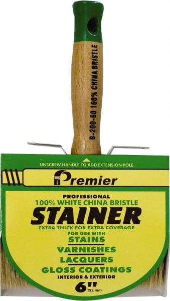 Premier Paint Roller - 6" Flat White China Bristle Stainer Brush - 3-1/4" Bristle Length, 5-1/4" Wood Threaded Wood Handle - All Tool & Supply