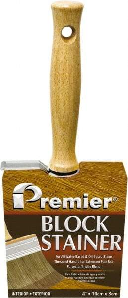 Premier Paint Roller - 4" Flat Polyester/Natural Stainer Brush - 3" Bristle Length, 5-1/4" Wood Threaded Wood Handle - All Tool & Supply