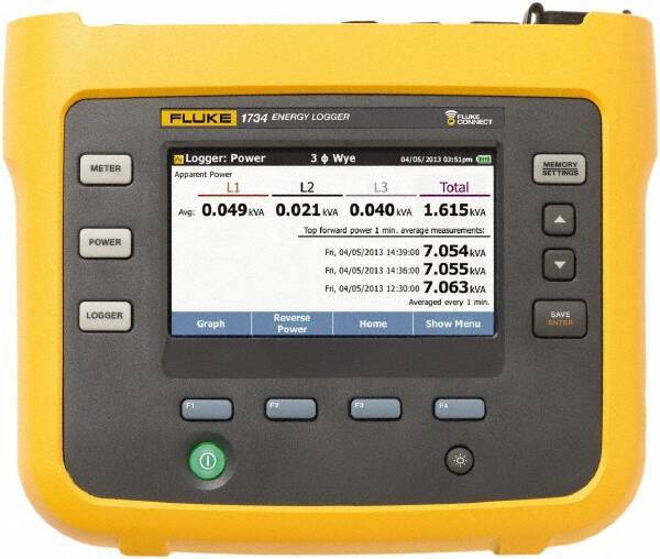 Fluke - 3 Phase, 1,000 VAC, 0.20 to 6,000 Amp Capability, 3.5 to 42.5 Hz Calibration, LCD Display Power Meter - 0.5 Current Accuracy, 0.5 Voltage Accuracy - All Tool & Supply