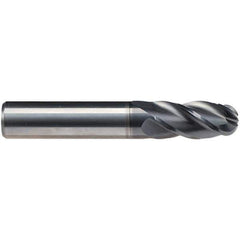 Emuge - 3/8" Diam, 13/16" LOC, 4 Flute Solid Carbide Ball End Mill - CrN Finish, Single End, 2-1/2" OAL, 5/16" Shank Diam, Ball Flute - All Tool & Supply