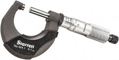 Starrett - 0 to 1" Range, 0.0001" Graduation, Mechanical Outside Micrometer - Ratchet Thimble, 3/4" Throat Depth, Accurate to 0.00005" - All Tool & Supply