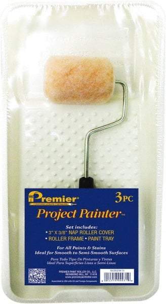 Premier Paint Roller - 14-3/4" Long, 3/8" Nap, Wall Paint Roller Set - 7-1/2" Wide, Steel Frame, Includes Paint Tray, Roller Cover & Frame - All Tool & Supply