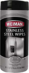 Weiman - Pre-Moistened Stainless Steel Cleaner Wipes - Canister, 8" x 7" Sheet Size, White - All Tool & Supply