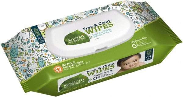 Seventh Generation - Pre-Moistened Baby Wipes - Pop-Up, 7" x 7" Sheet Size, White - All Tool & Supply