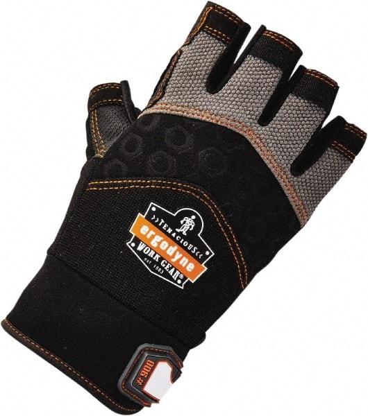 Ergodyne - Size XL (10) Polyester Blend Work Gloves - Palm Coated, Hook & Loop Cuff, Half Fingered, Black, Paired - All Tool & Supply