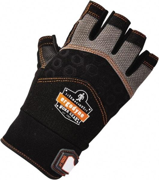 Ergodyne - Size L (9) Polyester Blend Work Gloves - Palm Coated, Hook & Loop Cuff, Half Fingered, Black, Paired - All Tool & Supply