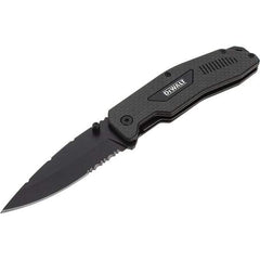 Stanley - 3-1/2" Blade, 8" OAL, Serrated & Straight Pocket Knife - 4-3/4" Closed Length, Carbon Fiber, 1 Blade, 1 Edge - All Tool & Supply