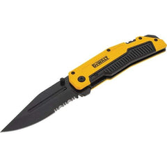 Stanley - 3-1/4" Blade, 8" OAL, Serrated & Straight Pocket Knife - 4-3/4" Closed Length, Aluminum, 1 Blade, 1 Edge - All Tool & Supply