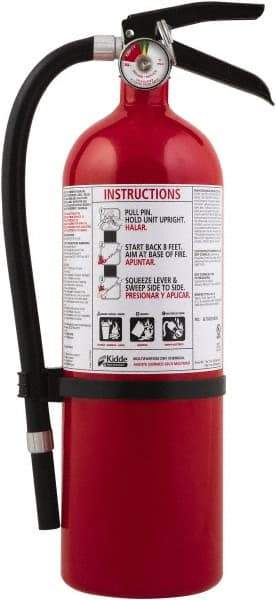 Kidde - 5 Lb, 3-A:40-B:C Rated, Dry Chemical Fire Extinguisher - 4-1/2" Diam x 16.07" High, 195 psi, 18' Discharge in 15 sec, Seamless Aluminum Cylinder - All Tool & Supply