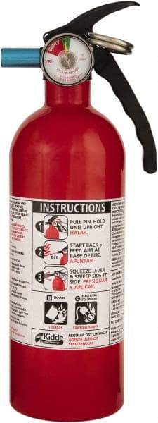 Kidde - 1.5 Lb, 5-B:C Rated, Dry Chemical Fire Extinguisher - 3-1/4" Diam x 11.65" High, 100 psi, 8' Discharge in 12 sec, Seamless Aluminum Cylinder - All Tool & Supply