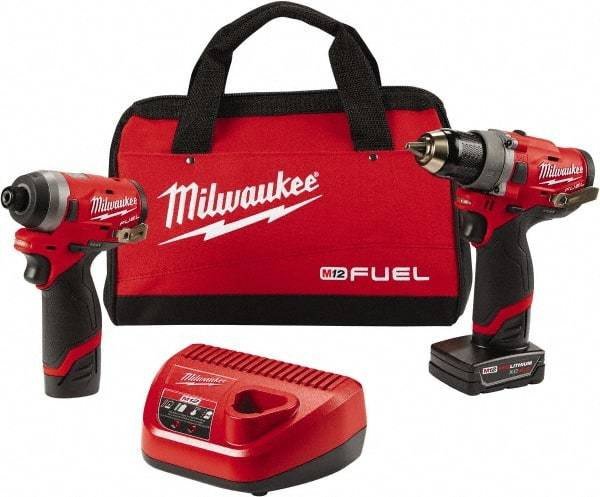 Milwaukee Tool - 12 Volt Cordless Tool Combination Kit - Includes 1/2" Compact Drill/Driver & 1/4" Hex Impact Driver, Lithium-Ion Battery Included - All Tool & Supply