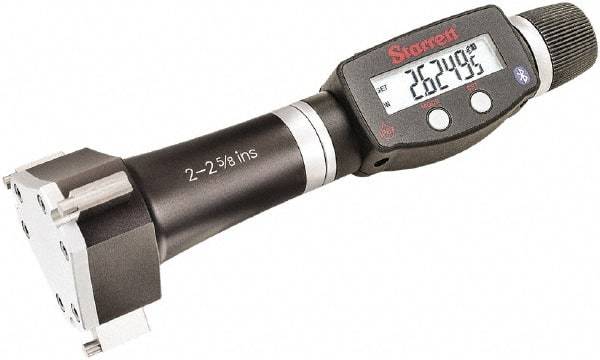 Starrett - 2" to 2-5/8", IP67, Carbide Face Electronic Inside Micrometer - 0.00005" Resolution, 0.0002" Accuracy, 3-1/16" Gage Depth - All Tool & Supply