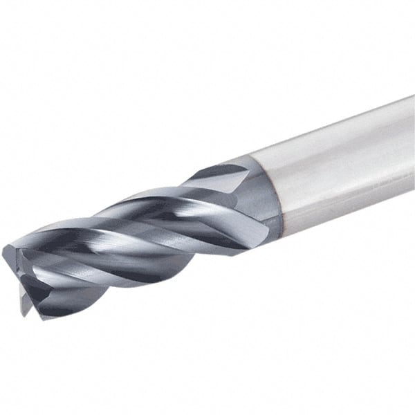 Corner Radius End Mill: 3/8″ Dia, 3/4″ LOC, 0.02″ Radius, 4 Flutes, Solid Carbide 3″ OAL, 3/8″ Shank Dia, Variable ° Helix, TiAlN Coated, Corner Radius End