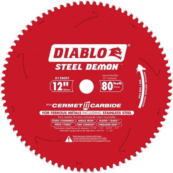 Freud - 12" Blade Diam, 80 Teeth, Carbide-Tipped Cold Saw Blade - 1" Arbor Hole Diam, 0.071" Blade Thickness - All Tool & Supply