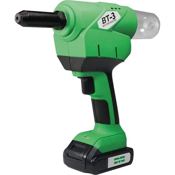 Marson - 3/16 to 1/4" Closed End Rivet Capacity , 4,600 Lb Pull Force Cordless Electric Riveter - 1.18" Stroke Length, 20 VDC, Mandrel Collection, Battery Included - All Tool & Supply