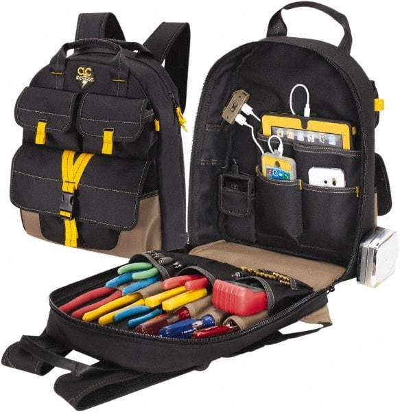 CLC - 23 Pocket Black & Khaki Polyester Backpack Tool Bag - 14" Wide x 6" Deep x 18-3/4" High - All Tool & Supply