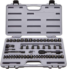 Stanley - 50 Piece 1/4 & 3/8" Drive Standard Socket Set - 5/32 to 9/16", 4 to 18mm, Inch/Metric Measurement Standard - All Tool & Supply