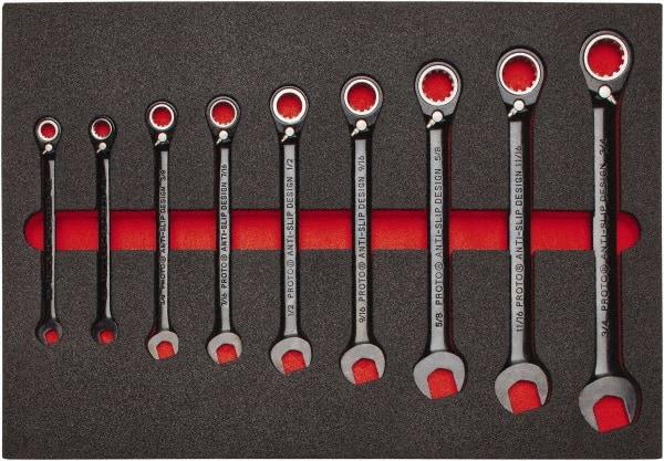 Proto - 9 Piece, 9/32" to 3/4", Spline Combination Wrench Set - Inch Measurement Standard, Black/Chrome Finish, Comes in Roll Pouch - All Tool & Supply