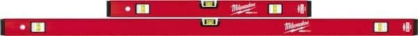 Milwaukee Tool - 24" & 48" Long 6 Vial Box Beam Level - Aluminum, Red, 2 Level & 4 Plumb Vials - All Tool & Supply