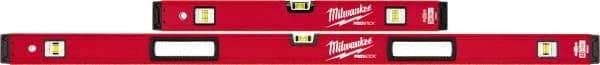 Milwaukee Tool - 24" & 48" Long 6 Vial Box Beam Level - Aluminum, Red, 2 Level & 4 Plumb Vials - All Tool & Supply