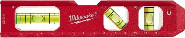 Milwaukee Tool - Magnetic 7" Long 3 Vial Torpedo Level - Aluminum, Red, 1 Level, 1 Plumb & 1 45° Vials - All Tool & Supply