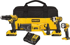 DeWALT - 20 Volt Cordless Tool Combination Kit - Includes 1/2" Drill/Driver, 1/4" Impact Driver, Reciprocating Saw & LED Worklight, Lithium-Ion Battery Included - All Tool & Supply