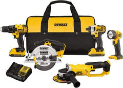 DeWALT - 20 Volt Cordless Tool Combination Kit - Includes 1/2" Compact Drill/Driver, 1/4" Impact Driver, Cut-off Tool/Grinder, 6-1/2 Circular Saw & LED Worklight, Lithium-Ion Battery Included - All Tool & Supply