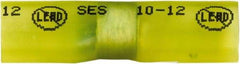 Made in USA - 12 to 10 AWG Compatible, Polyolefin Heat Shrink Insulation, Solder Butt Splice Terminal - 2 Wire Entries, Copper Contacts, Tin Contact Plating, 1-1/2" OAL, Yellow - All Tool & Supply