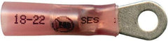 Made in USA - 22-18 AWG Partially Insulated Solder Connection Closed Eyelet Ring Terminal - #8 Stud, 1-1/4" OAL x 0.35" Wide, Tin Plated Copper Contact - All Tool & Supply