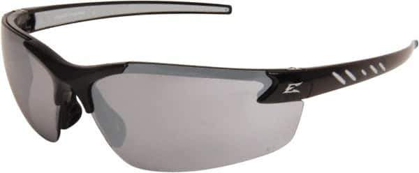 Edge Eyewear - Silver Mirror Lenses, Frameless Safety Glasses - Scratch Resistant, Black Nylon Frame, Size Universal, Wrap Around - All Tool & Supply