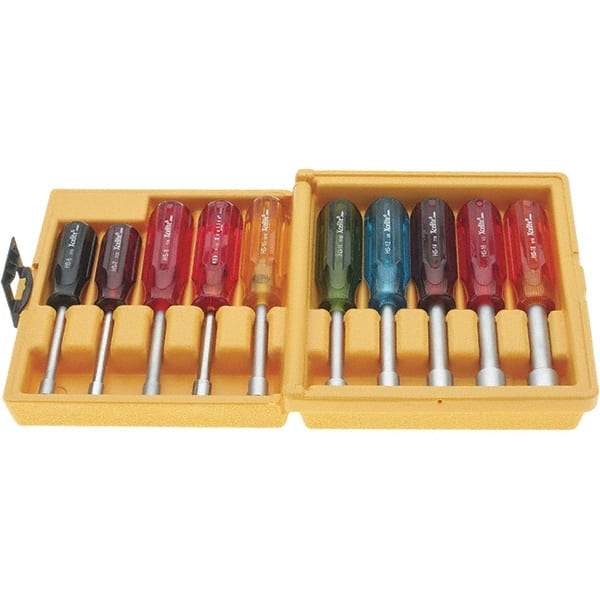 Xcelite - 10 Piece, 3/16 to 9/16" Nut Driver Set - Hollow Shaft, Plastic Handle - All Tool & Supply