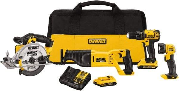 DeWALT - 20 Volt Cordless Tool Combination Kit - Includes 1/2" Drill/Driver, Reciprocating Saw, 6-1/2 Circular Saw & LED Worklight, Lithium-Ion Battery Included - All Tool & Supply