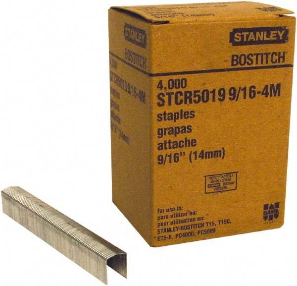 Stanley Bostitch - 9/16" Long x 7/16" Wide, 18 Gauge Crowned Construction Staple - Steel, Chisel Point - All Tool & Supply