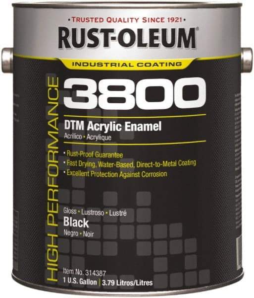 Rust-Oleum - 1 Gal Black Gloss Finish Acrylic Enamel Paint - 150 to 270 Sq Ft per Gal, Interior/Exterior, Direct to Metal - All Tool & Supply