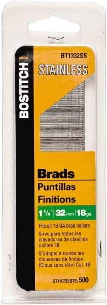 Stanley Bostitch - 18 Gauge 0.05" Shank Diam 1-1/4" Long Brad Nails for Power Nailers - Stainless Steel, Ring Shank, Straight Stick Adhesive Collation, Brad Head, Chisel Point - All Tool & Supply