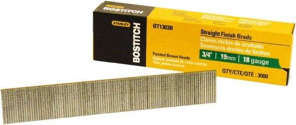 Stanley Bostitch - 18 Gauge 0.05" Shank Diam 3/4" Long Brad Nails for Power Nailers - Steel, Bright Finish, Ring Shank, Straight Stick Adhesive Collation, Brad Head, Chisel Point - All Tool & Supply