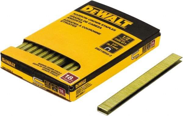 DeWALT - 1/2" Long x 1/4" Wide, 18 Gauge Crowned Construction Staple - Steel, Copper Finish, Chisel Point - All Tool & Supply