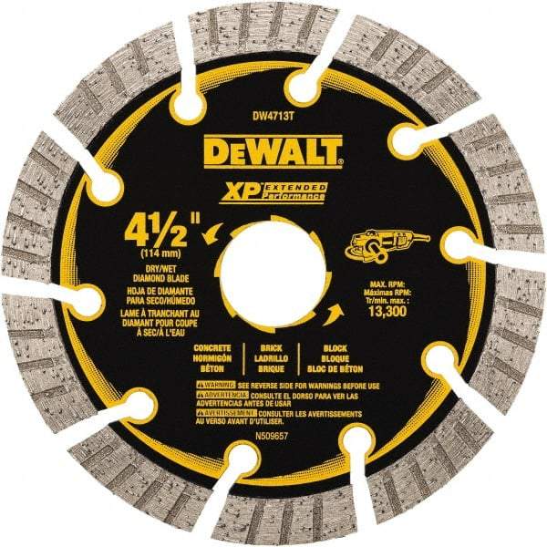 DeWALT - 4-1/2" Diam, 5/8" Arbor Hole Diam, 10 Tooth Wet & Dry Cut Saw Blade - Diamond Matrix, Fast Cutting Action, Standard Round Arbor - All Tool & Supply