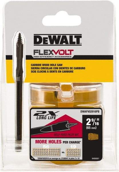 DeWALT - 2-9/16" Diam, 2" Cutting Depth, Hole Saw - Carbide-Tipped Saw, Toothed Edge - All Tool & Supply