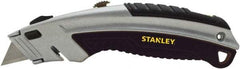 Stanley - Retractable Utility Knife - 2-7/16" Blade, Silver & Black Cast Metal Handle, 3 Blades Included - All Tool & Supply