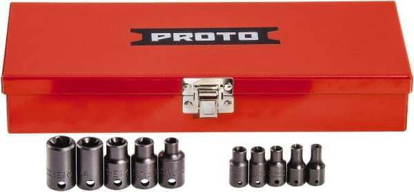 Proto - 10 Piece 1/4" & 3/8" Drive Black Finish Impact Socket Set - 6, 12 Points, 1/4" to 16" (E4 to E16) Range, Torx Measurement Standard - All Tool & Supply