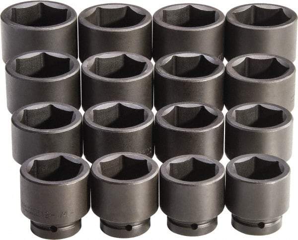 Proto - 16 Piece 1" Drive Full Polish Finish Impact Socket Set - 6 Points, 2-1/16" to 3" Range, Inch Measurement Standard - All Tool & Supply