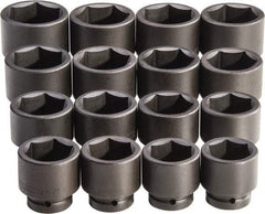 Proto - 16 Piece 1" Drive Full Polish Finish Impact Socket Set - 6 Points, 2-1/16" to 3" Range, Inch Measurement Standard - All Tool & Supply