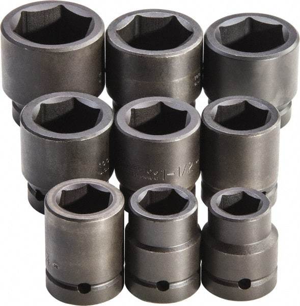 Proto - 9 Piece 1" Drive Full Polish Finish Impact Socket Set - 6 Points, 1" to 2" Range, Inch Measurement Standard - All Tool & Supply