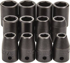 Proto - 12 Piece 1/2" Drive Full Polish Finish Impact Socket Set - 6 Points, 3/4" to 3/4" (8mm to 19mm) Range, Inch/Metric Measurement Standard - All Tool & Supply