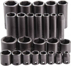 Proto - 25 Piece 3/8" Drive Full Polish Finish Deep Well Impact Socket Set - 6 Points, 1" to 1" Range, Inch Measurement Standard - All Tool & Supply