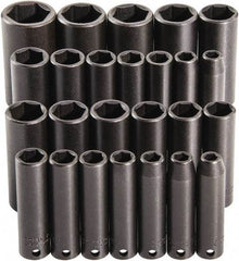 Proto - 25 Piece 3/8" Drive Deep Impact Socket Set - 6 Points, 15/16 to 1", 7 to 19mm, Inch/Metric Measurement Standard - All Tool & Supply